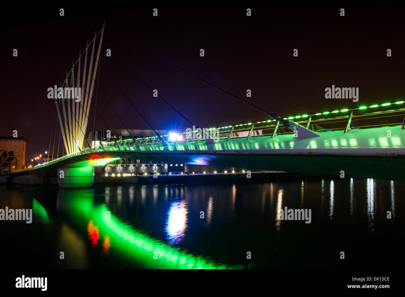 Night view of The Lowry Bridge over the Manchester Ship Canal, Salford