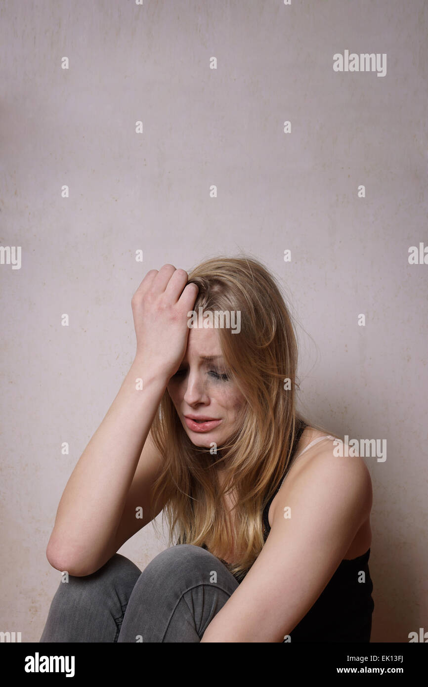 young woman crying Stock Photo