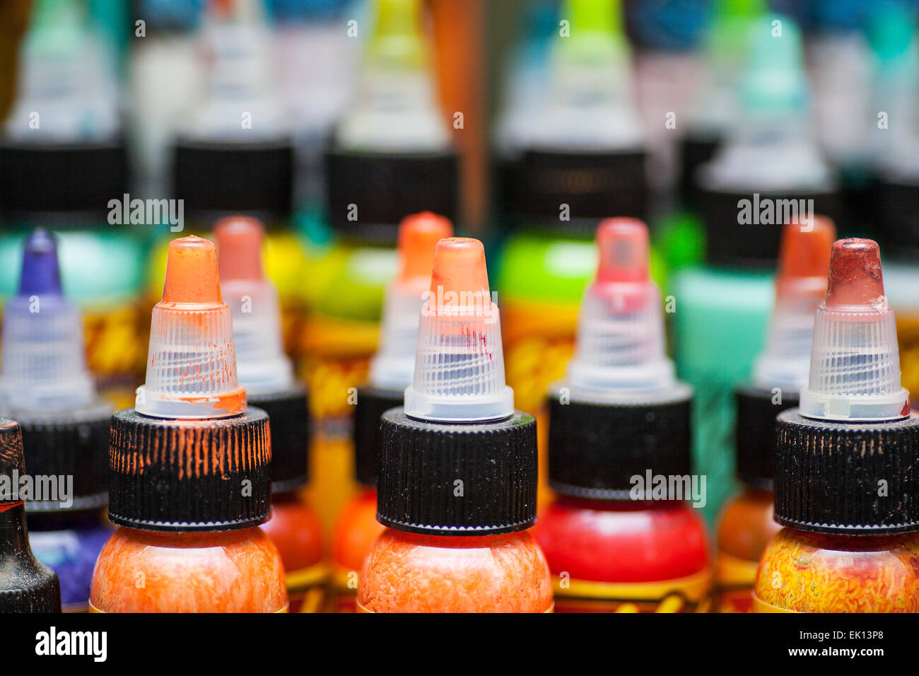 Bottles of colourful tattoo ink, in a tattoo parlor Stock Photo Alamy