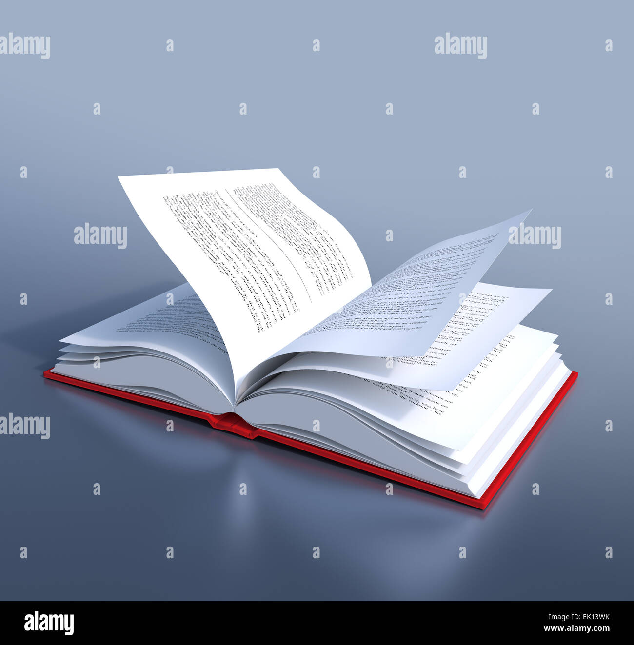 Red hardcover book open in its middle, top view Stock Photo