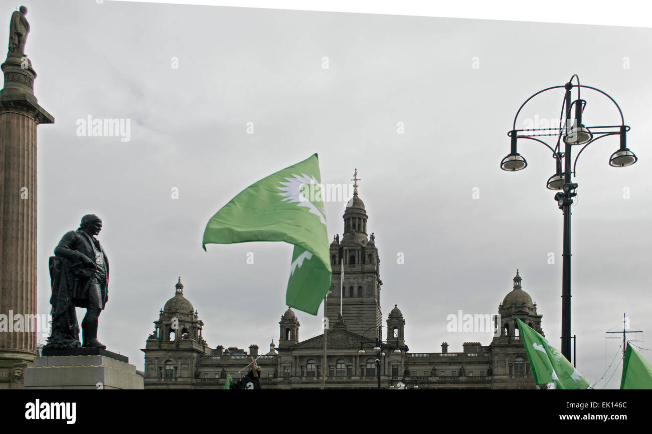 Scottish Green Party flags above Square, Glasgow Stock Photo Alamy