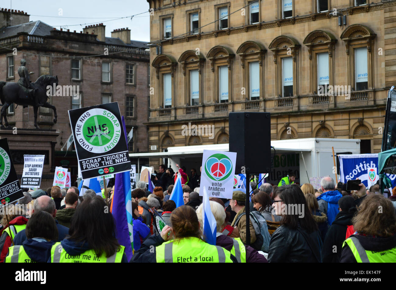 Anti-Trident rally in George Square, Glasgow, Scotland, 4 April 2015 Stock Photo