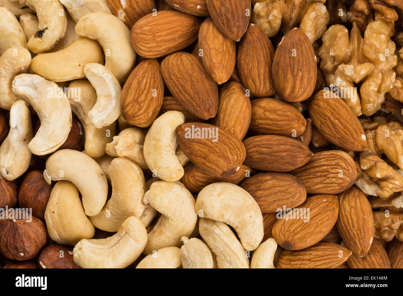Peanuts, walnuts, almonds, hazelnuts and cashews nuts mixed together