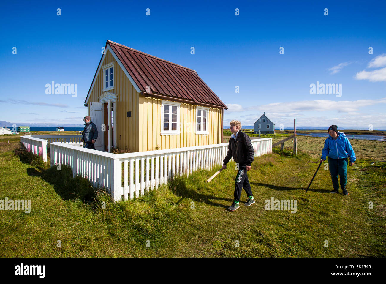 The library on Homes on Flatey Island in Breidafjordur Iceland. Stock Photo