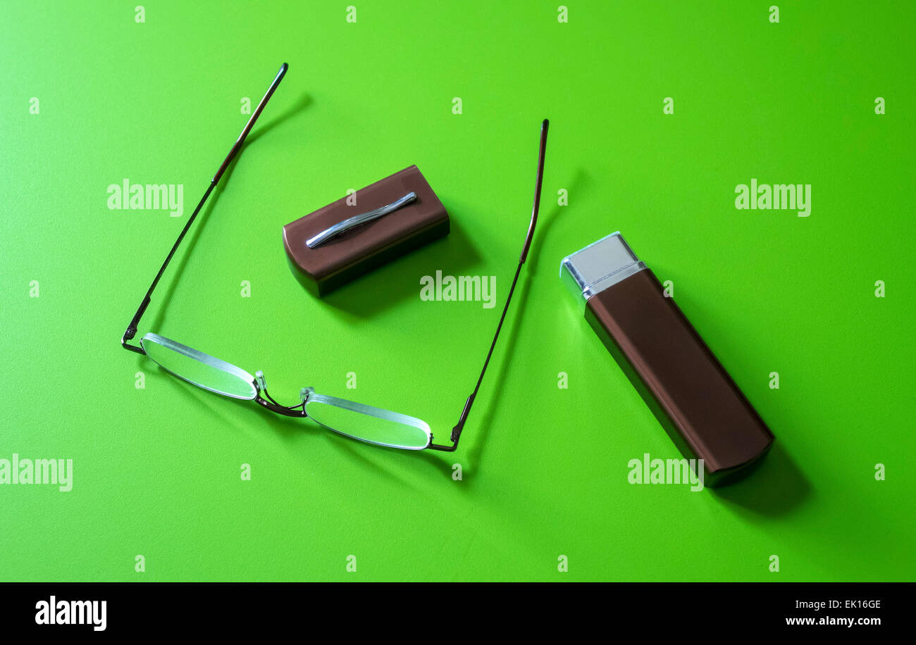 Halfframe reading glasses with carrying case Stock Photo Alamy