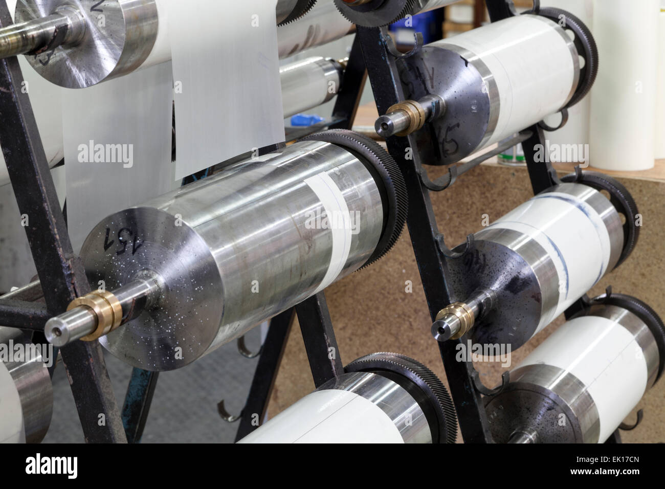 printing machine parts on rack Stock Photo
