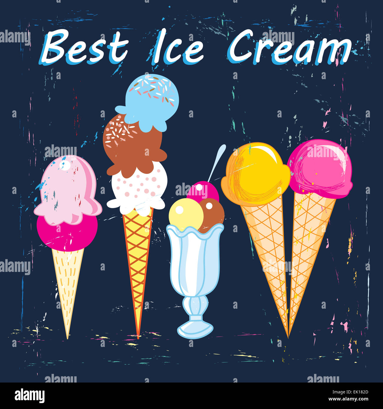 bright delicious ice cream on a dark blue background Stock Photo - Alamy