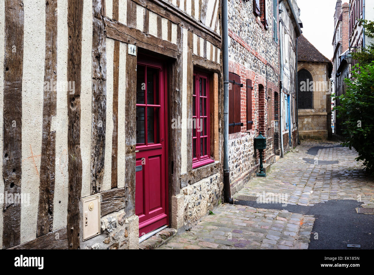 Typical half timbered Norman houses, Honfleur, Calvados, Normandy