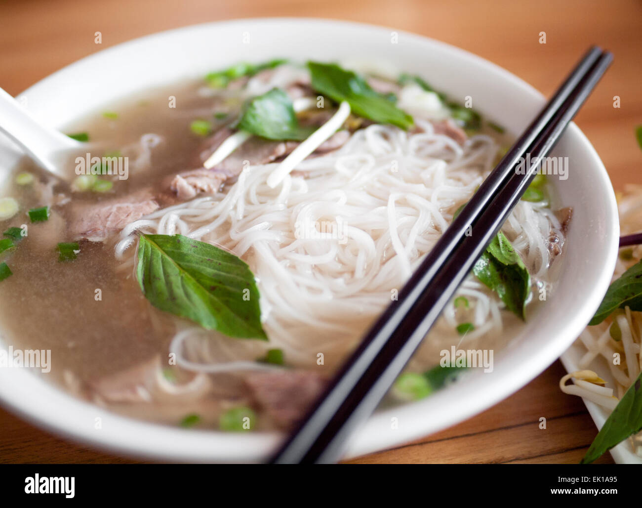 A bowl of beef brisket pho, a popular Vietnamese noodle soup Stock