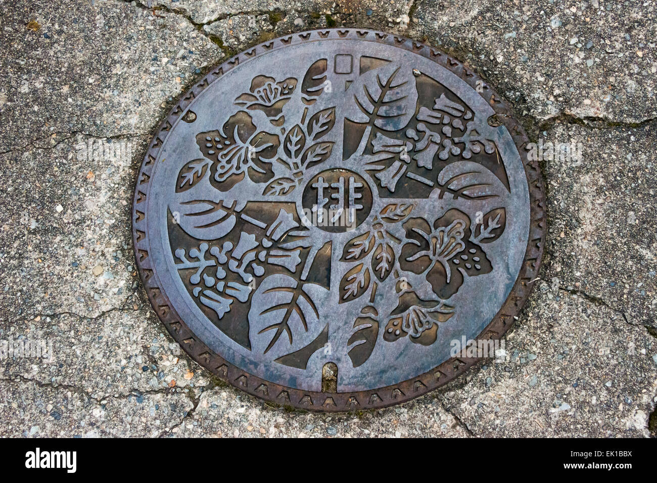 Decorated sewer cover, Gokayama, Toyama Prefecture, Japan Stock Photo