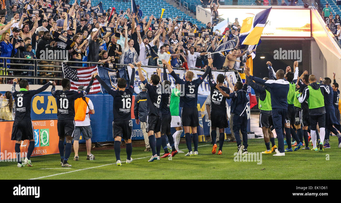 Jacksonville, FL, USA. 4th Apr, 2015. Fans greet players of the