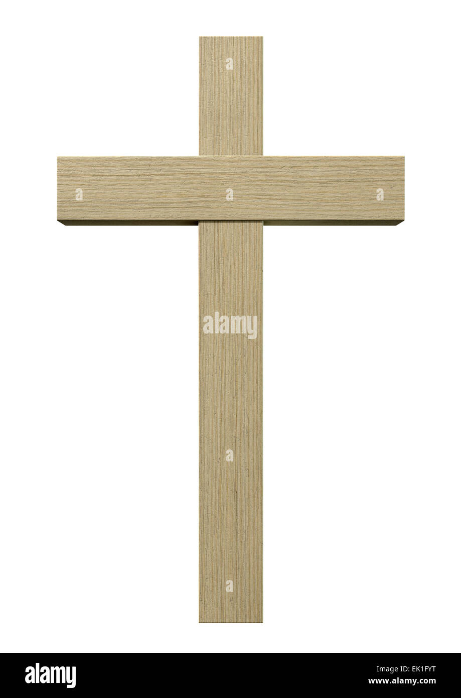 A wooden cross depicting the crucifixion on an isolated background Stock Photo