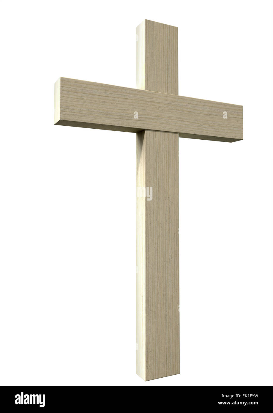 A wooden cross depicting the crucifixion on an isolated background Stock Photo