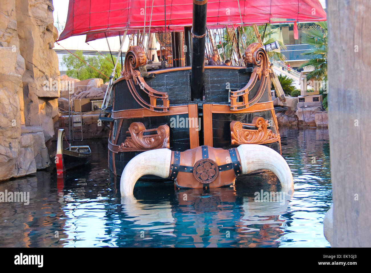 LAS VEGAS, NEVADA, USA - OCTOBER 21, 2013 : Pirate ship at pond near ...