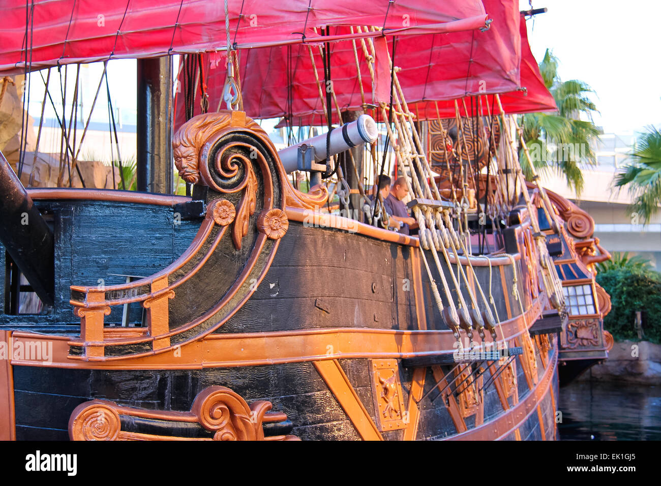 LAS VEGAS, NEVADA, USA - OCTOBER 21, 2013 : Pirate ship at pond near ...