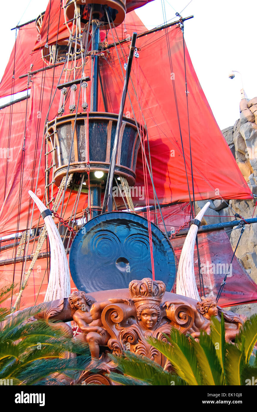LAS VEGAS, NEVADA, USA - OCTOBER 21, 2013 : Pirate ship at pond near ...