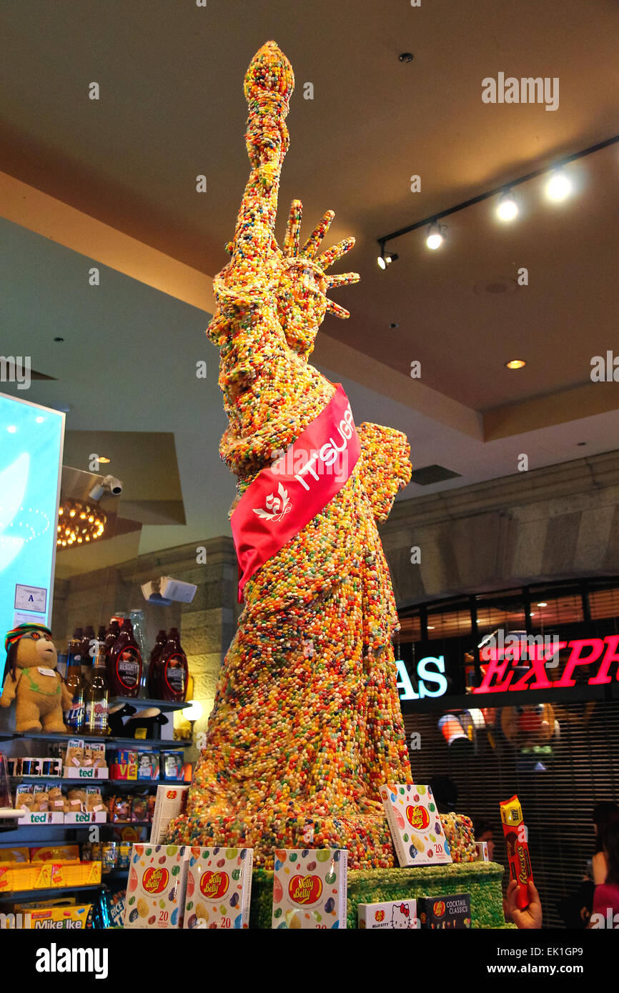 LAS VEGAS, NEVADA, USA - OCTOBER 21, 2013 : Statue of Liberty made of chocolate is in store at New York - New York Hotel and Casino in Las Vegas . The hotel opened in 1997. The interior is a copy of the streets of New York Stock Photo
