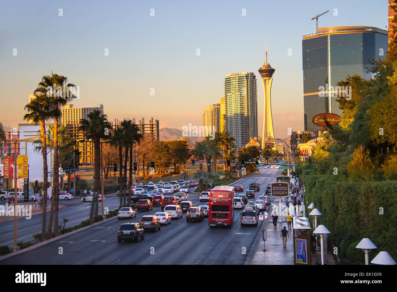 LAS VEGAS, NEVADA, USA - OCTOBER 25, 2013 : City landscape. Sunrise in Las Vegas, Nevada. 40 million tourists visited Las Vegas in 2012 Stock Photo