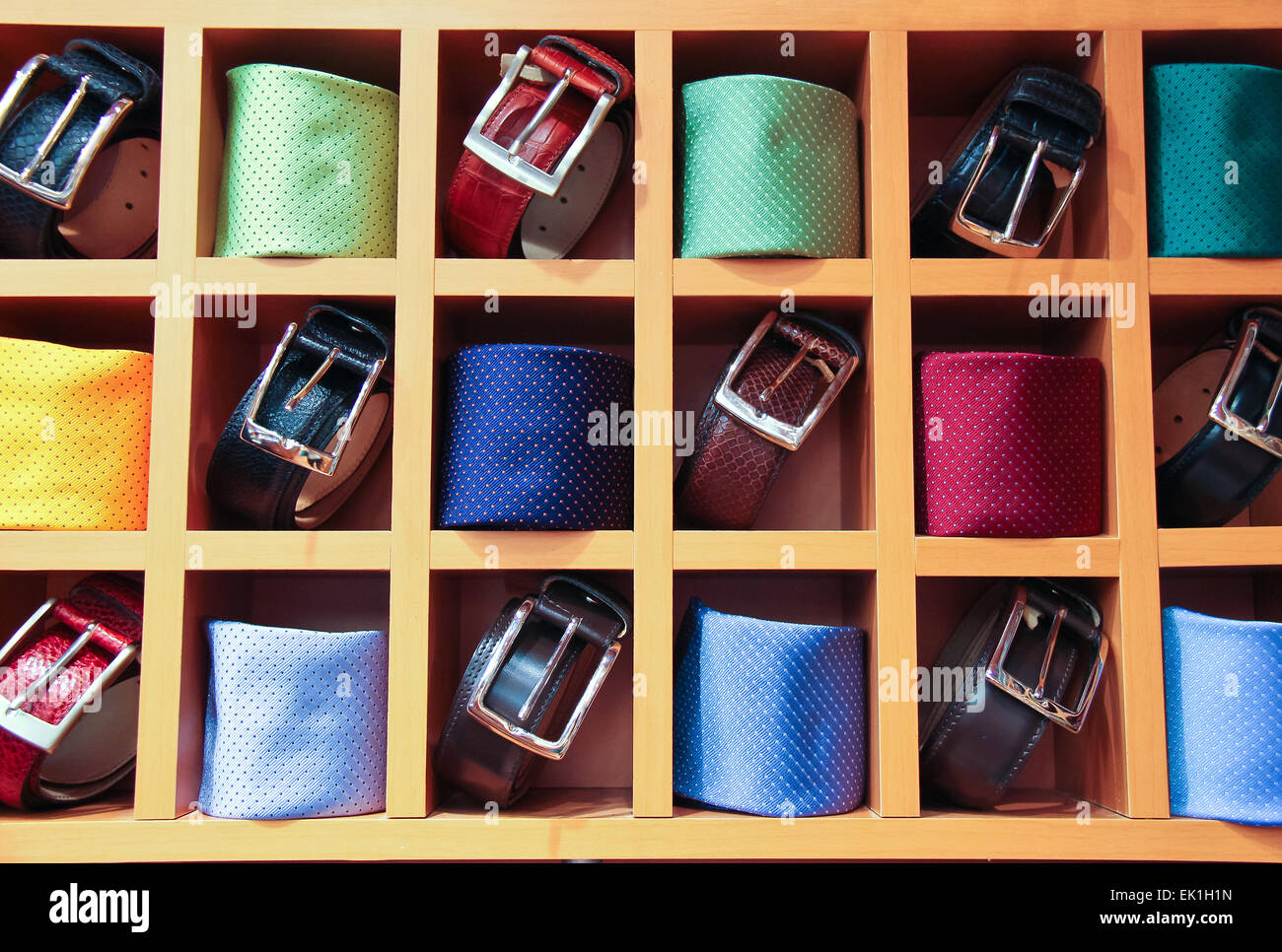 Large selection of ties and belts on sale Stock Photo Alamy