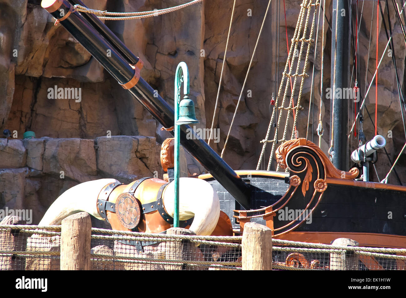 LAS VEGAS, NEVADA, USA - OCTOBER 20 : Pirate ship at pond near Treasure ...