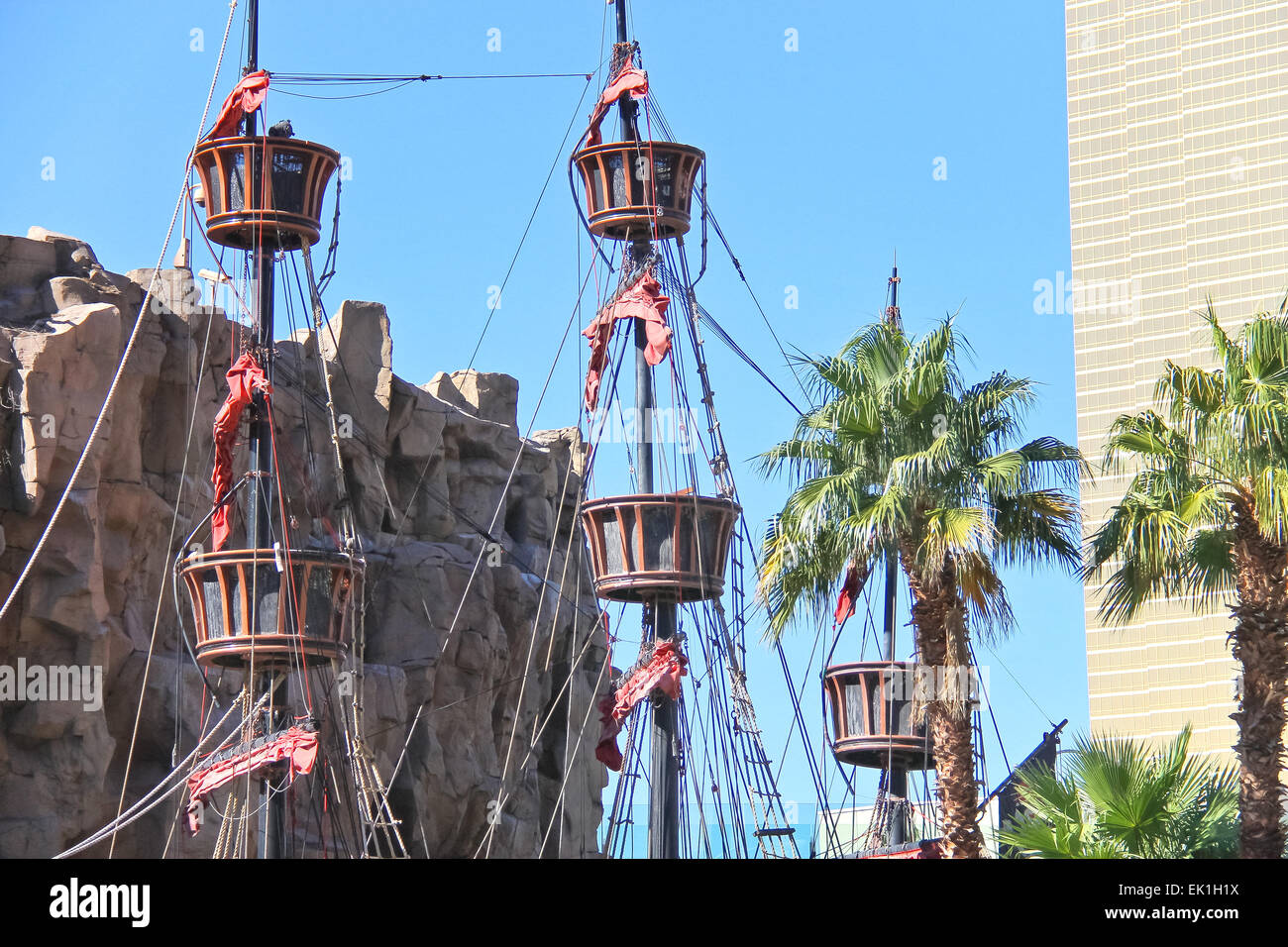 LAS VEGAS, NEVADA, USA - OCTOBER 20 : Pirate ship at pond near Treasure ...
