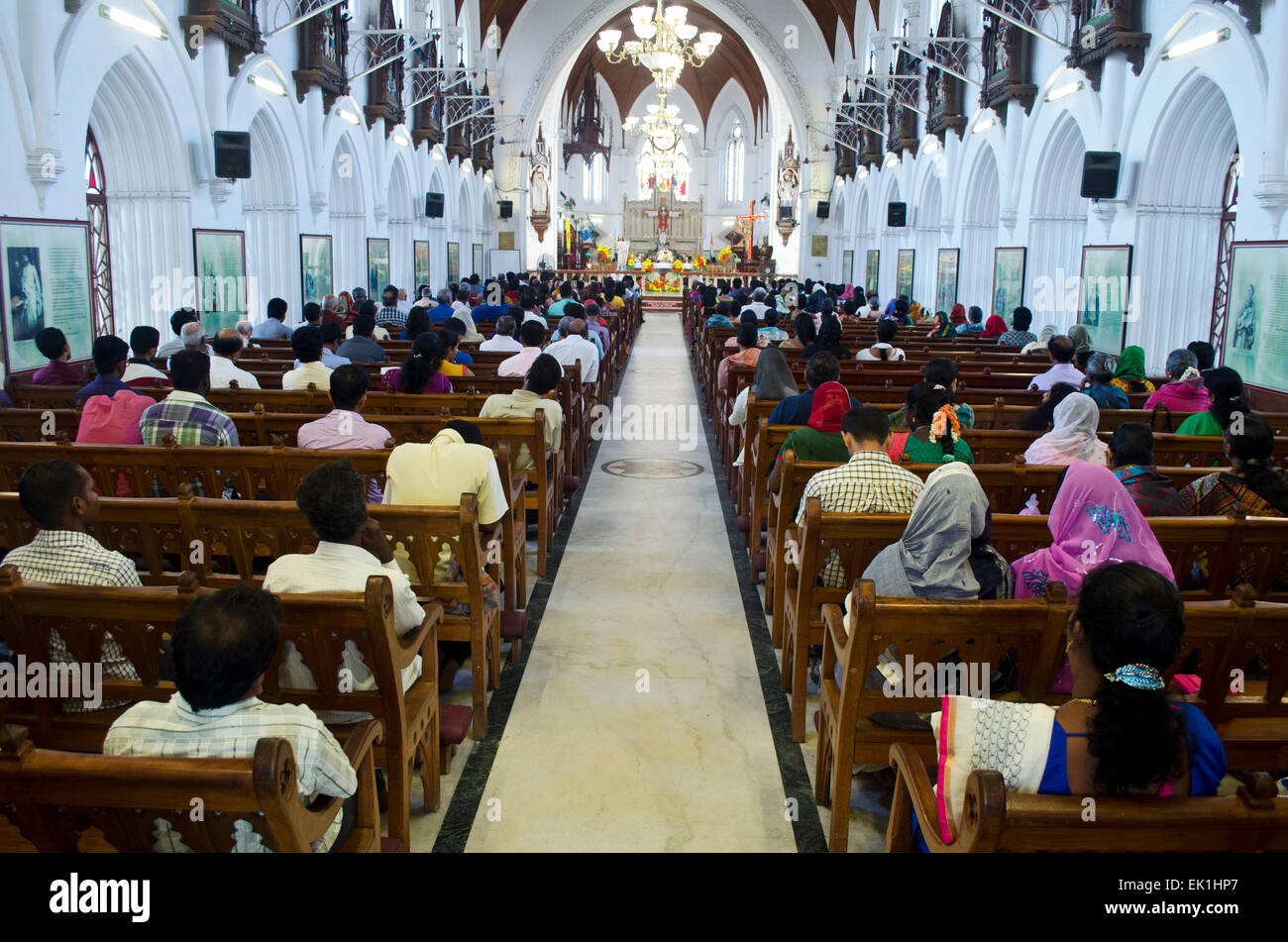 Easter mass at Santhome cathedral Basilica church at Chennai,Tamil Nadu,India Stock Photo