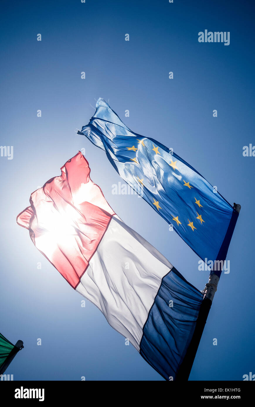 European and French flags Stock Photo