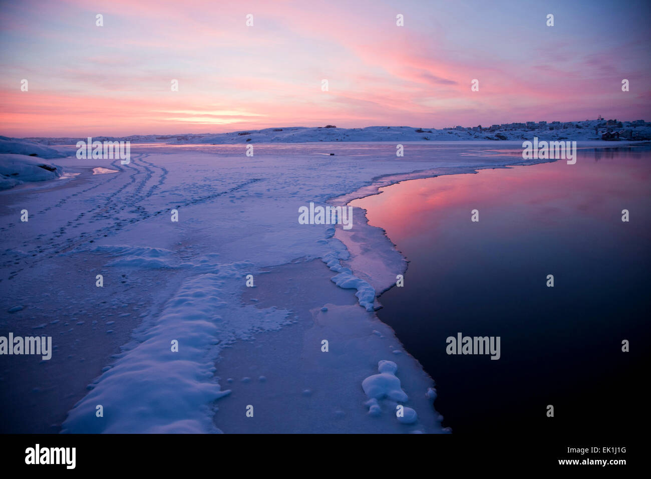 A bay covered by ice Stock Photo