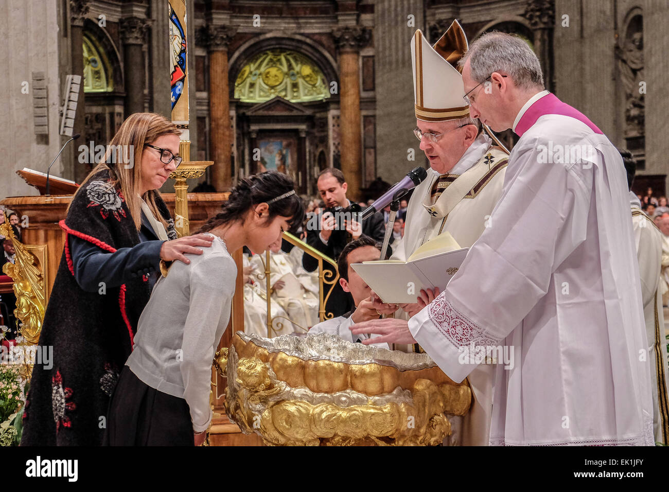 Vatican City. 04th Apr, 2015. Vatican City Pope Francis Easter Vigil - baptism Credit:  Realy Easy Star/Alamy Live News Stock Photo