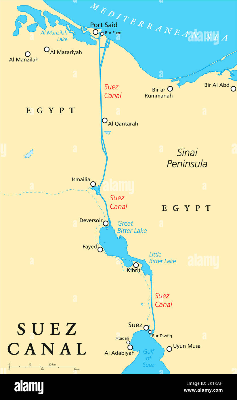 Suez Canal Political Map Stock Photo