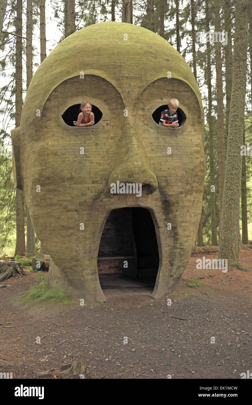 Children looking out of the eyes of Silvas Capitalis (Forest Head