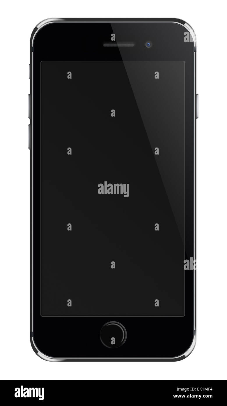 Mobile smart phone with black screen isolated on white background ...