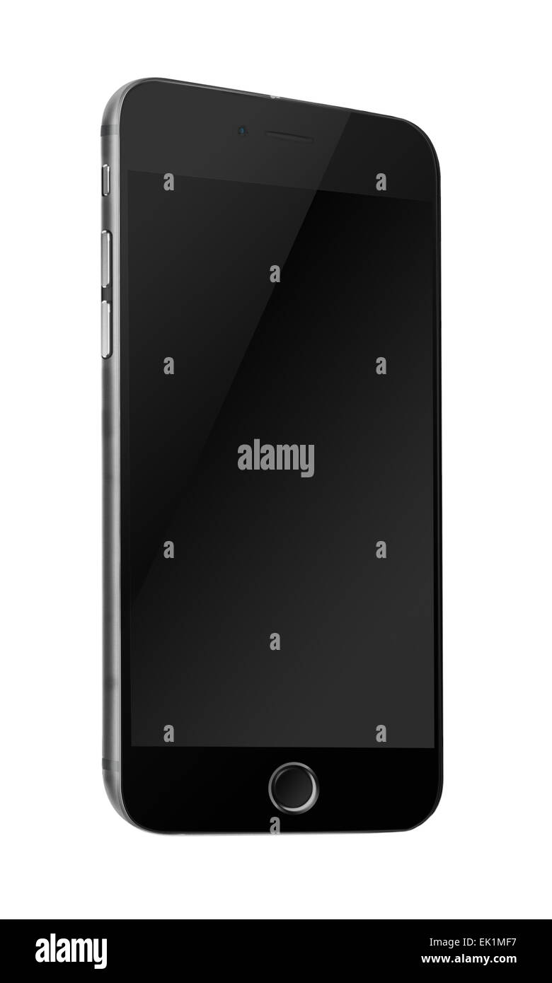 Mobile smart phone with black screen isolated on white background ...