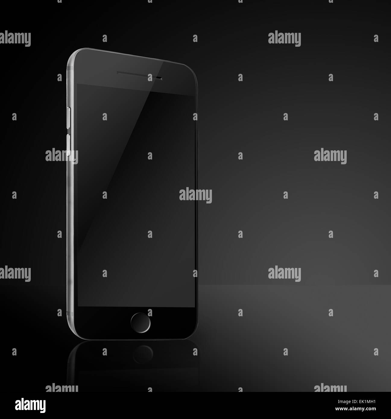 Mobile smart phone with black screen on dark background. Highly
