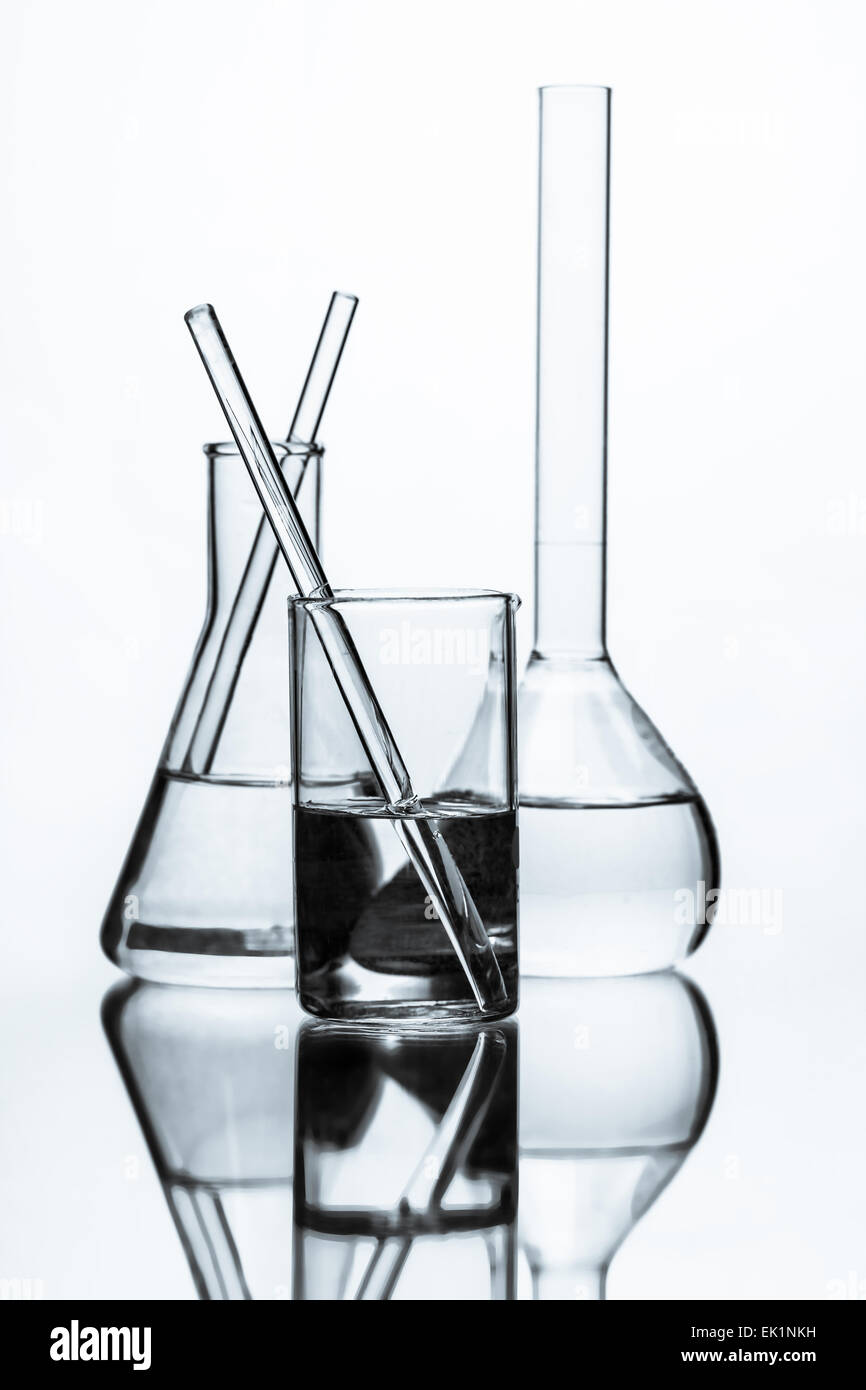 set of chemical glass flask on white background Stock Photo