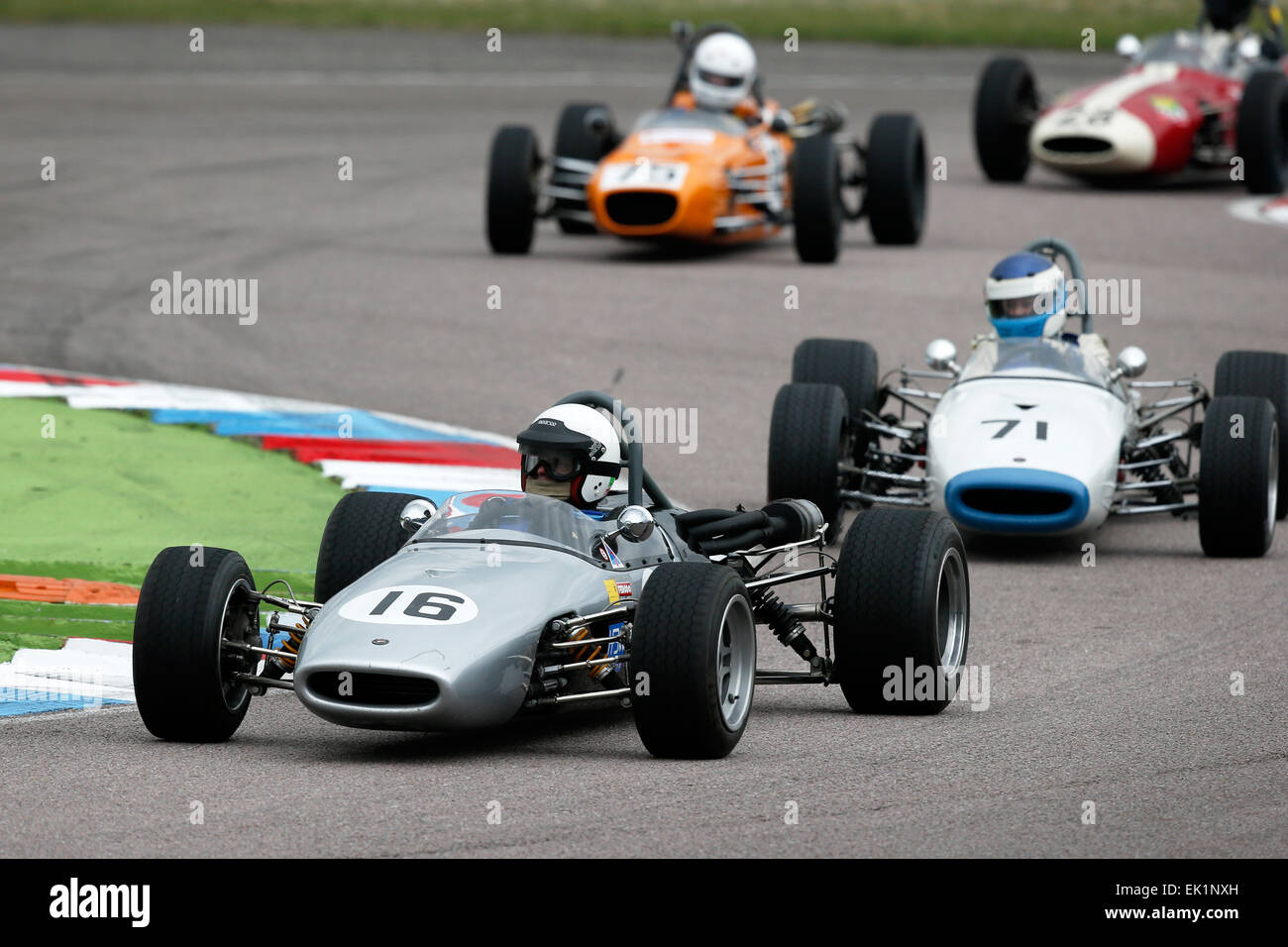 Classic racing cars are seen during the Historic Motor Racing Easter Revival meeting at Thruxton motor racing circuit 2015 Stock Photo