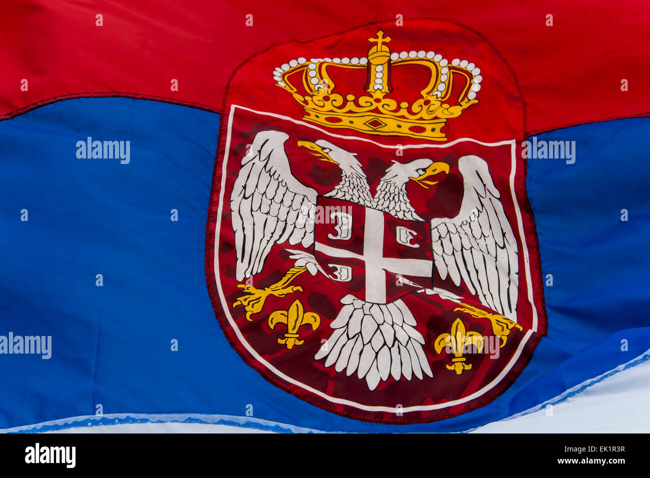 Closeup of the flag of Serbia Stock Photo