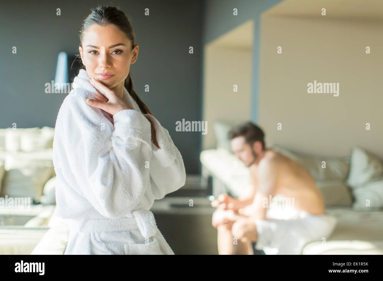 Young couple in the room Stock Photo