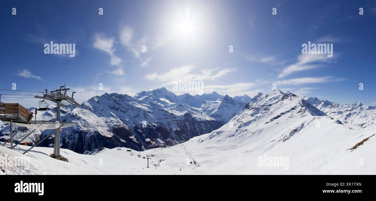 Skiing in Zinal in the Swiss Alps Stock Photo