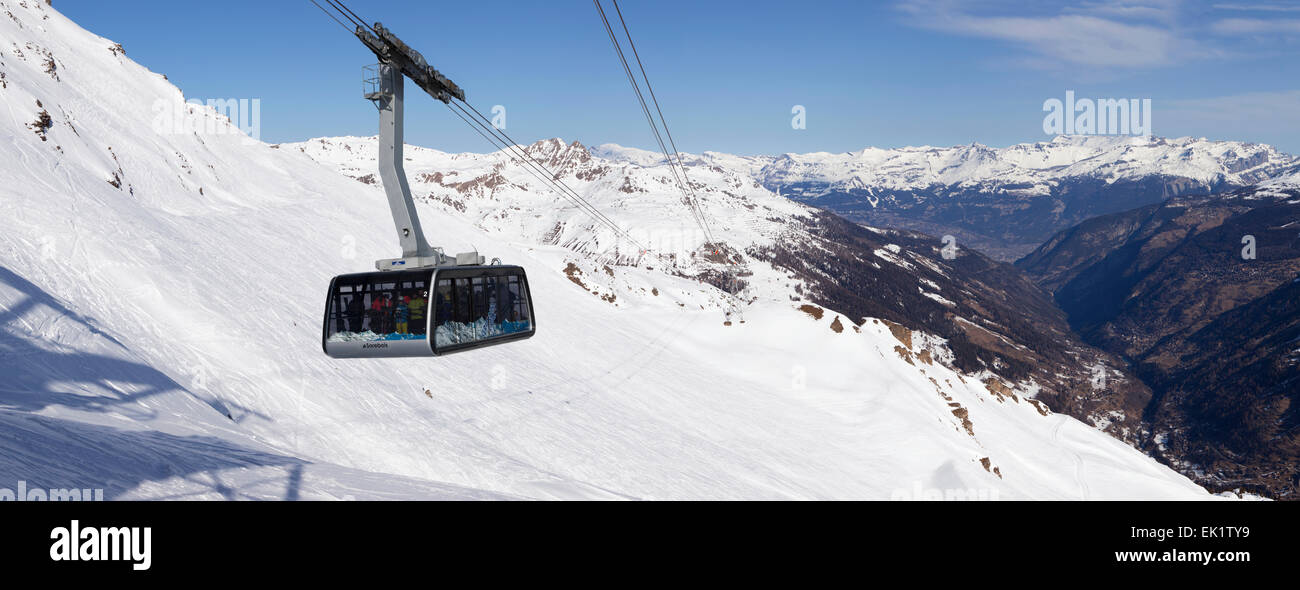 Cable Car between Grimentz and Zinal in the Swiss Alps Stock Photo