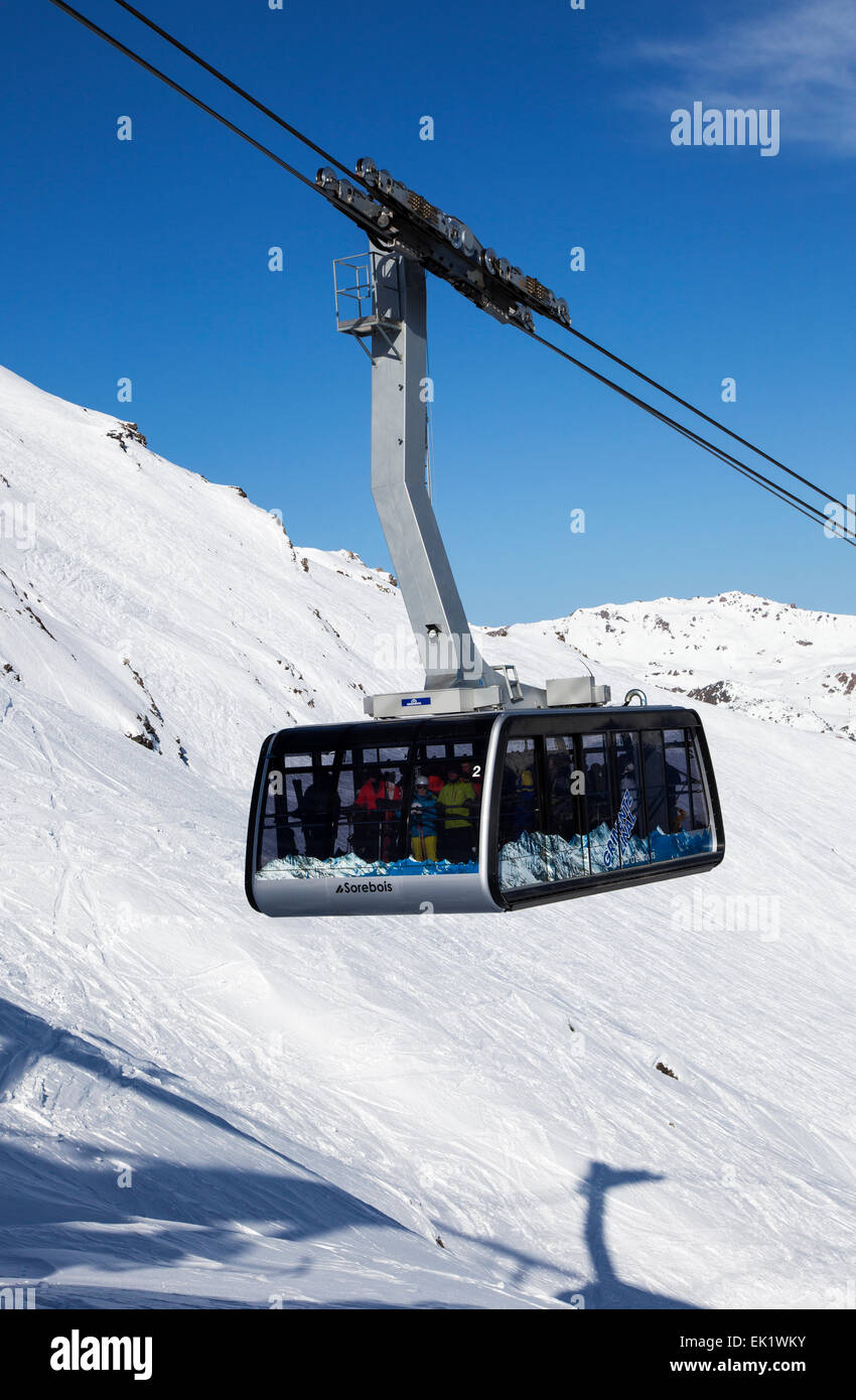 Cable Car between Grimentz and Zinal in the Swiss Alps Stock Photo