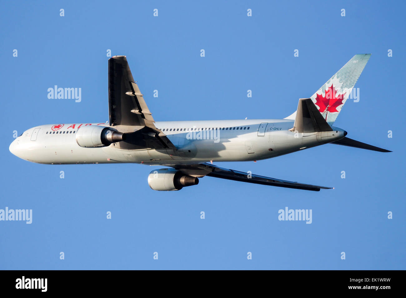Air Canada Boeing 767-300 climbs away from runway 27L at London Heathrow airport. Stock Photo