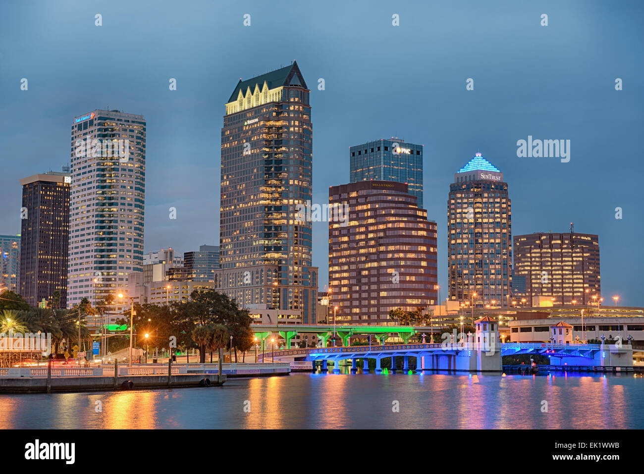 The skyline of downtown Tampa at sunset Stock Photo