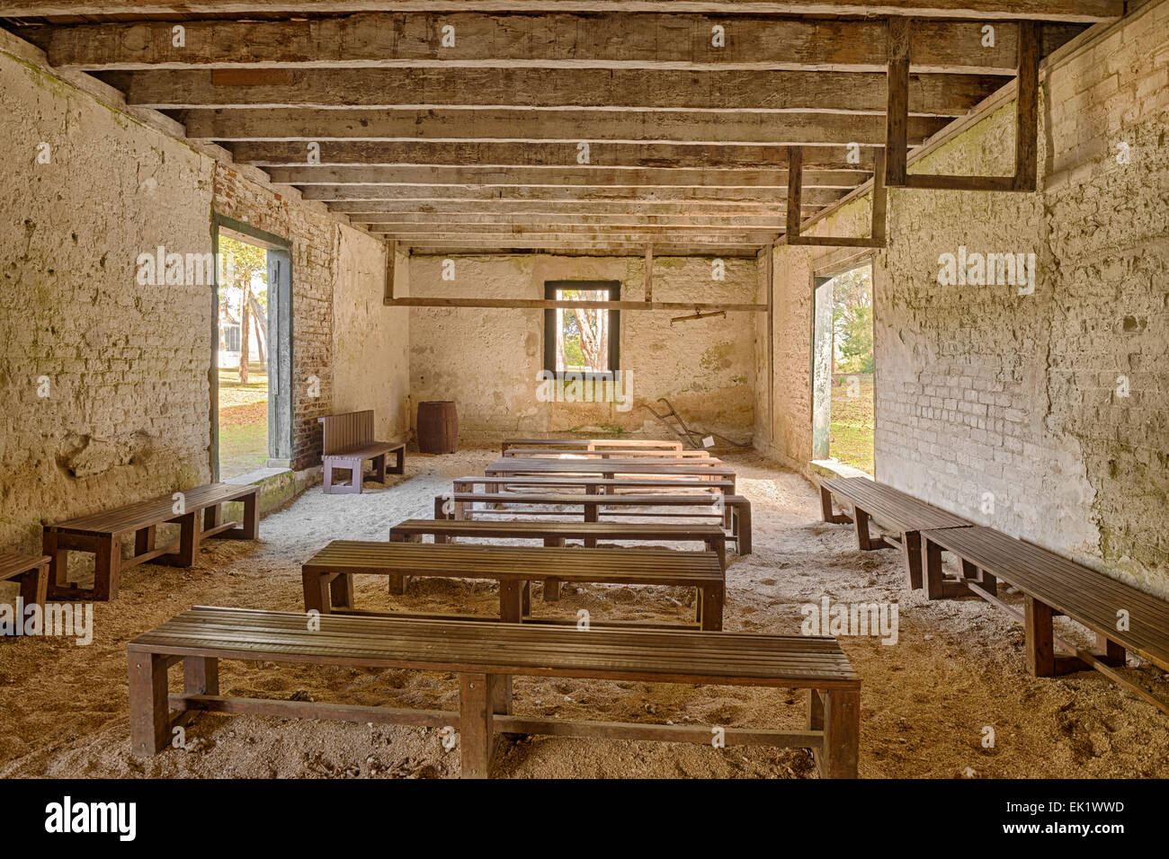Interior of the Kingsley Plantation Barn built from a mix of sand, lime, and water Stock Photo