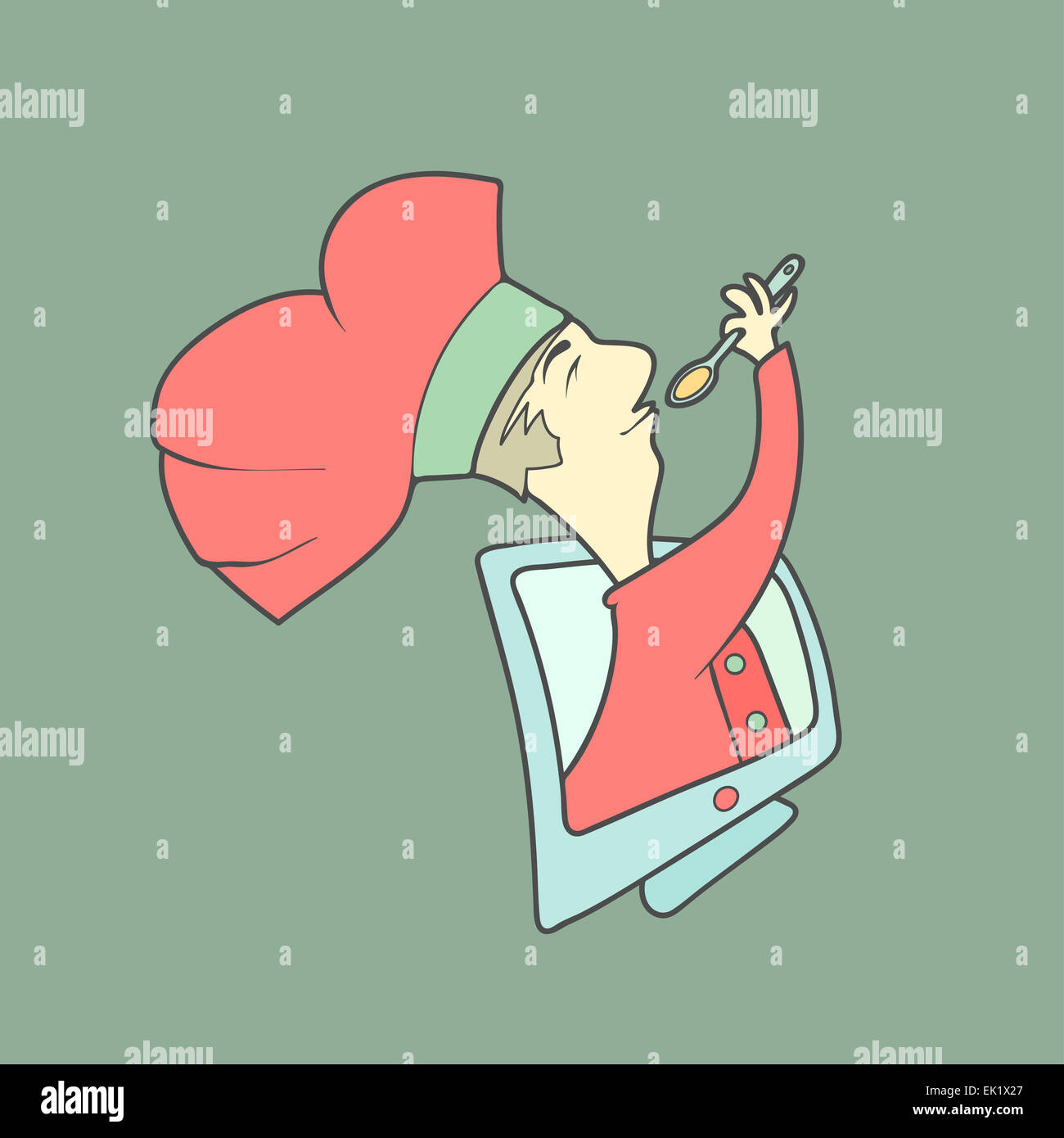 Flat vector icon cute chef looking out of the monitor Stock Photo - Alamy
