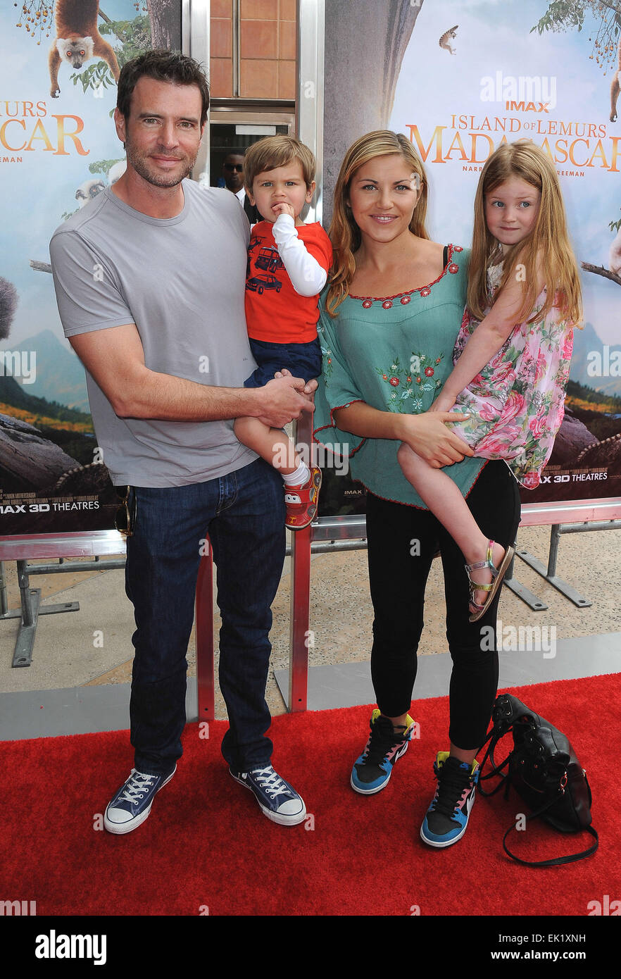 Los Angeles film premiere of 'Island Of Lemurs: Madagascar' held at California Science Center - Arrivals Featuring: Scott Foley,Marika Dominczyk,Marley Foley,Keller Foley Where: Los Angeles, California, United States When: 29 Mar 2014 Stock Photo