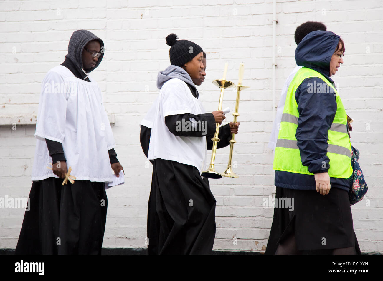 LONDON - MARCH 29TH: Unidentified people at a palm sunday procession on March the 29th, 2015, in London, England, UK. Palm sunda Stock Photo