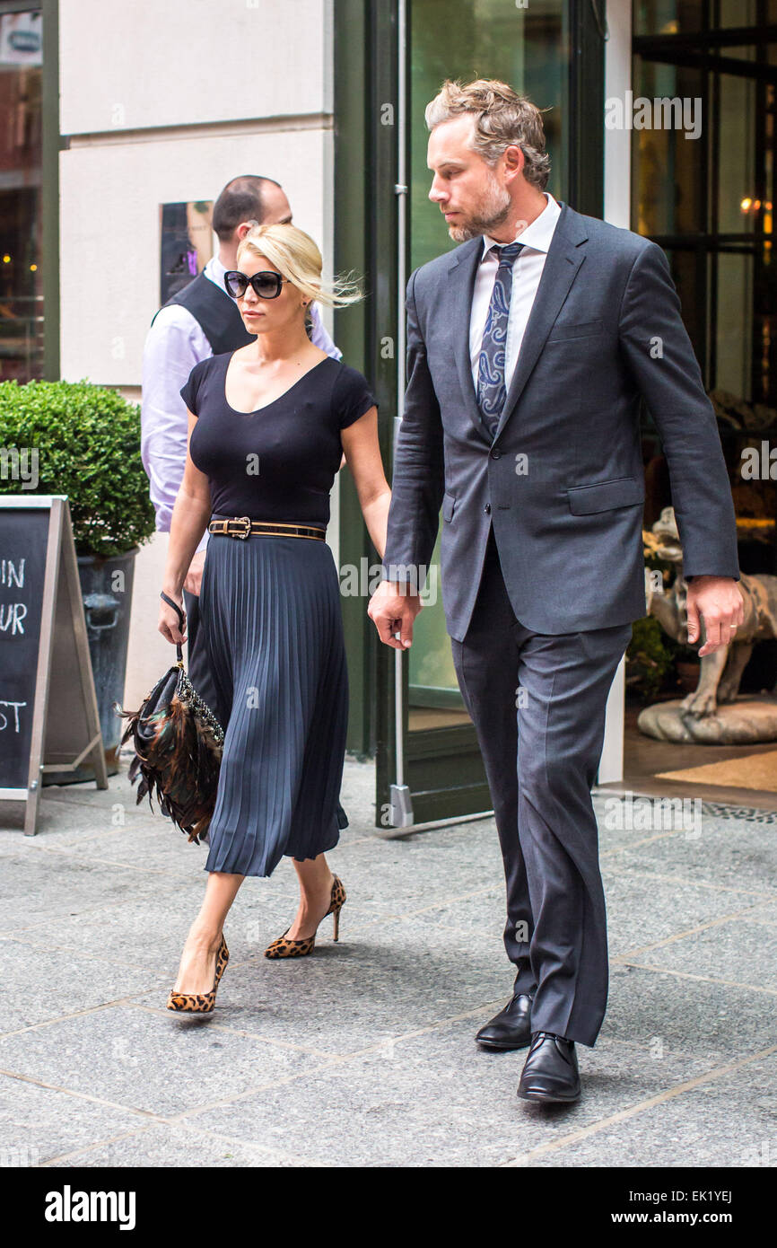 Jessica Simpson and husband Eric Johnson leaving a hotel in New York