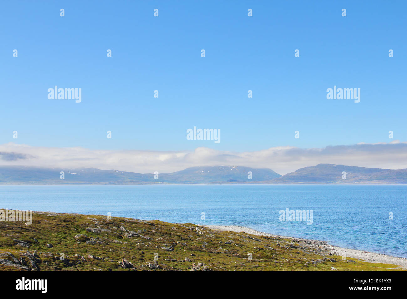 Beautiful panoramic view on mountains and fjord in Norway Stock Photo