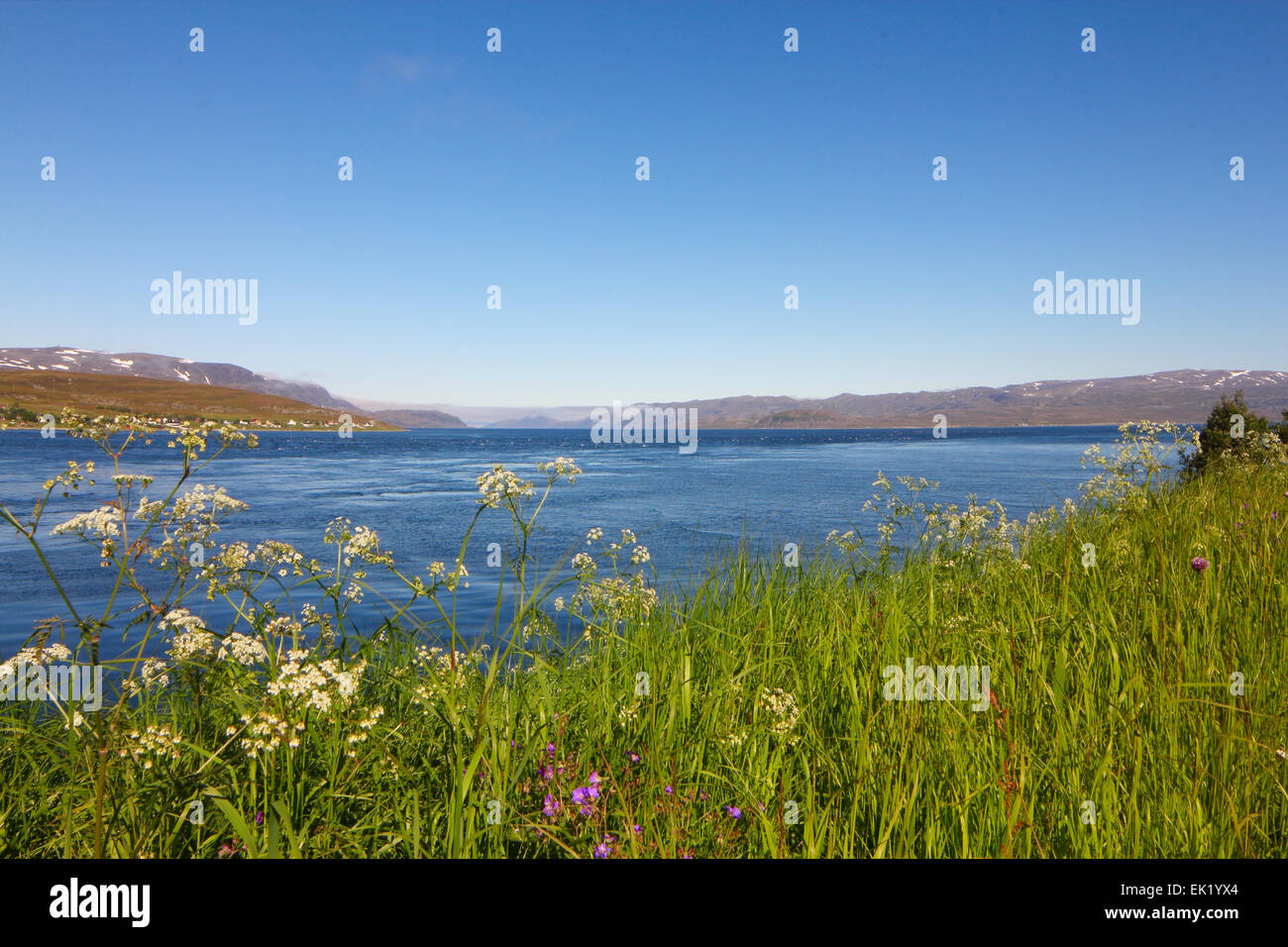 Beautiful panoramic view on mountains and fjord in Norway Stock Photo